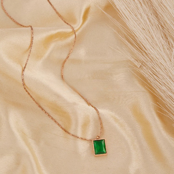 Radiant Green Emerald Pendant Necklace