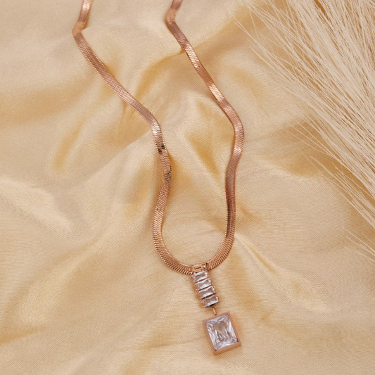 White Rectangle Diamond Pendant Necklace