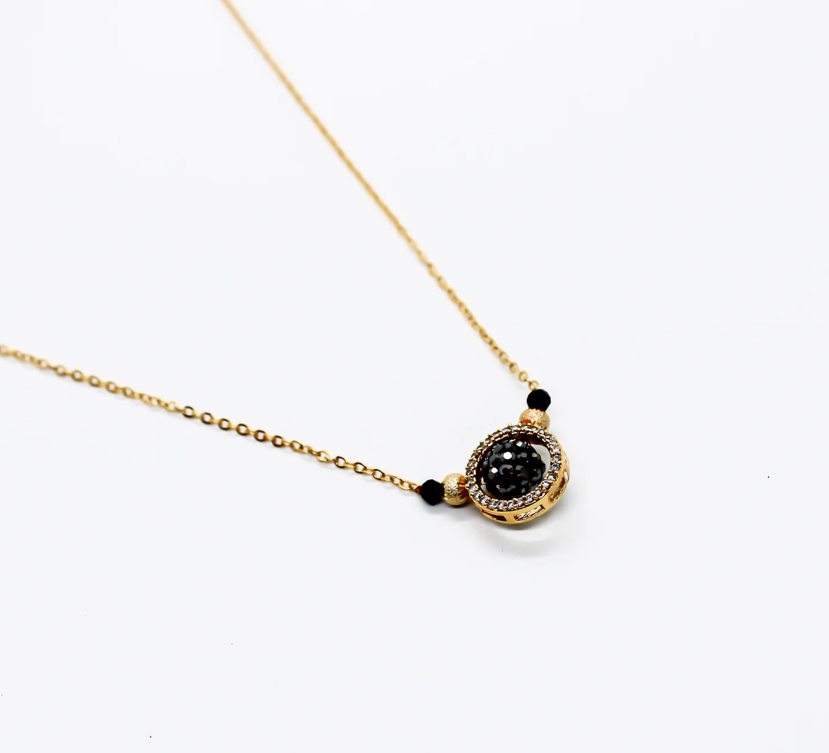 Black Diamond Ball and Black moti with Diamond Ring Mangalsutra For Women