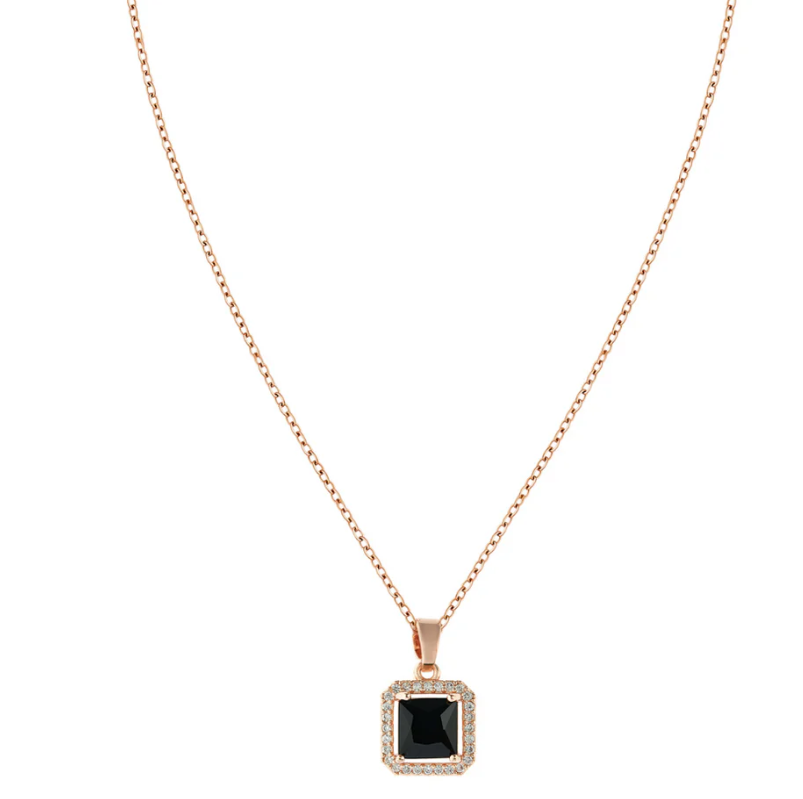 Black Square Crystal Pendant Rose Gold Necklace For Women