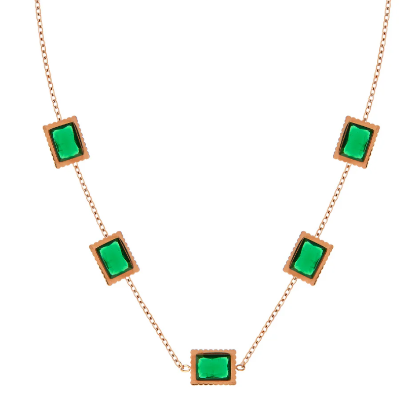 Green Emerald Rose Gold Necklace