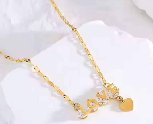 Love Zircon Studded Pendant Necklace