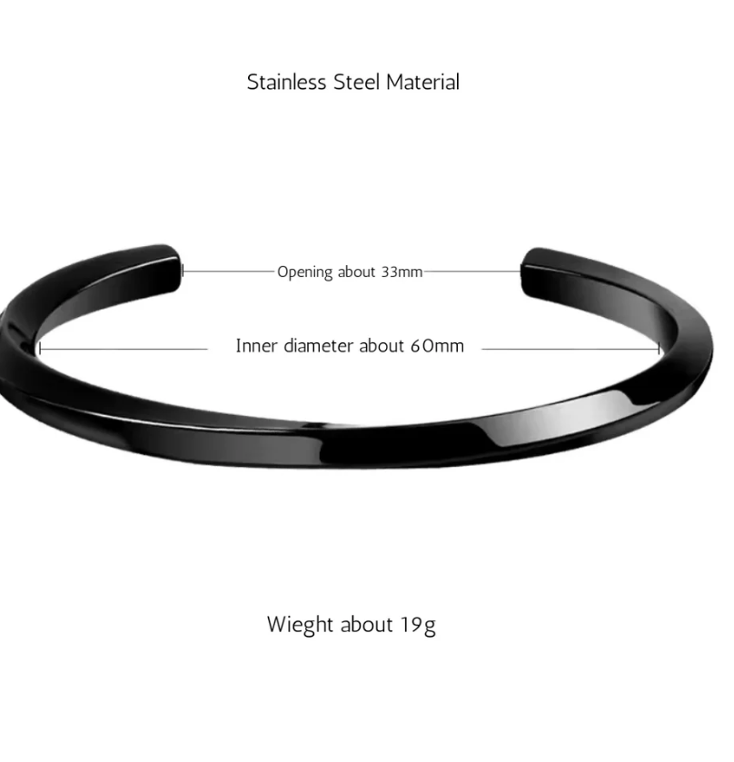 Black Stainless Steel Solid Twisted Cuff Bracelet For Men