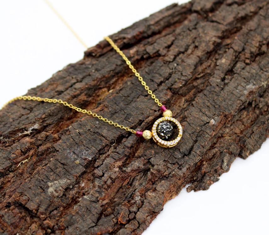 Black Diamond Ball and Pink moti with Diamond Ring Mangalsutra For Women