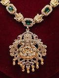 Traditional Gold-Tone Lakshmi Necklace Set with Green Stones