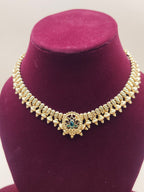 Antique Gold Temple Choker Necklace with Green Stone
