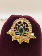 Antique Gold Temple Choker Necklace with Green Stone