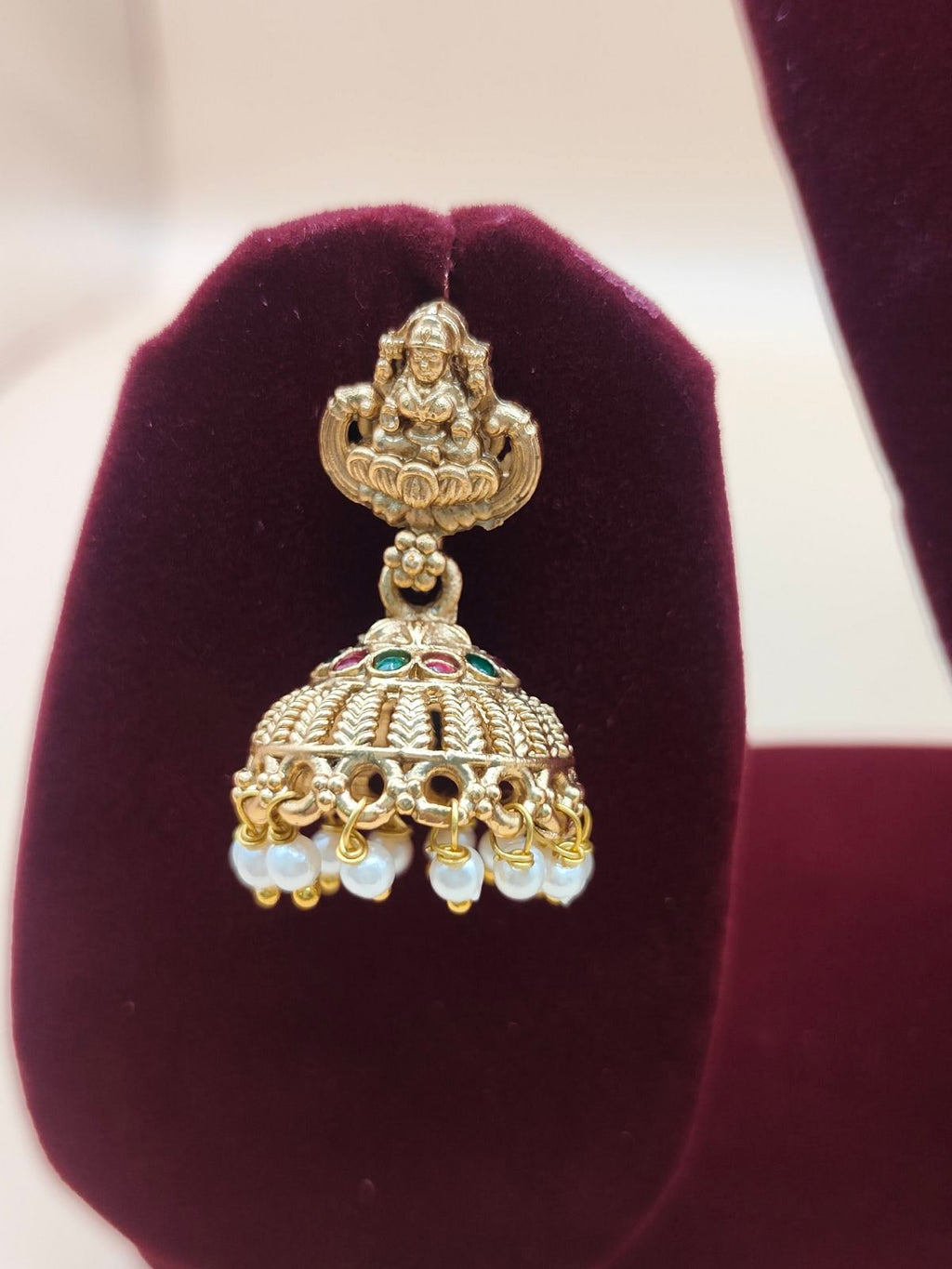 Antique Gold Temple Jewellery Chain with Coin Motifs & Jhumka Earrings