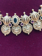 Antique Gold Temple Jewellery Chain with Coin Motifs & Jhumka Earrings