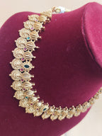 Antique Gold Temple Jewellery Chain with Coin Motifs & Jhumka Earrings