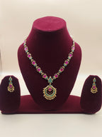 Traditional Ruby & Emerald Temple Jewelry Chain with Antique Gold Finish