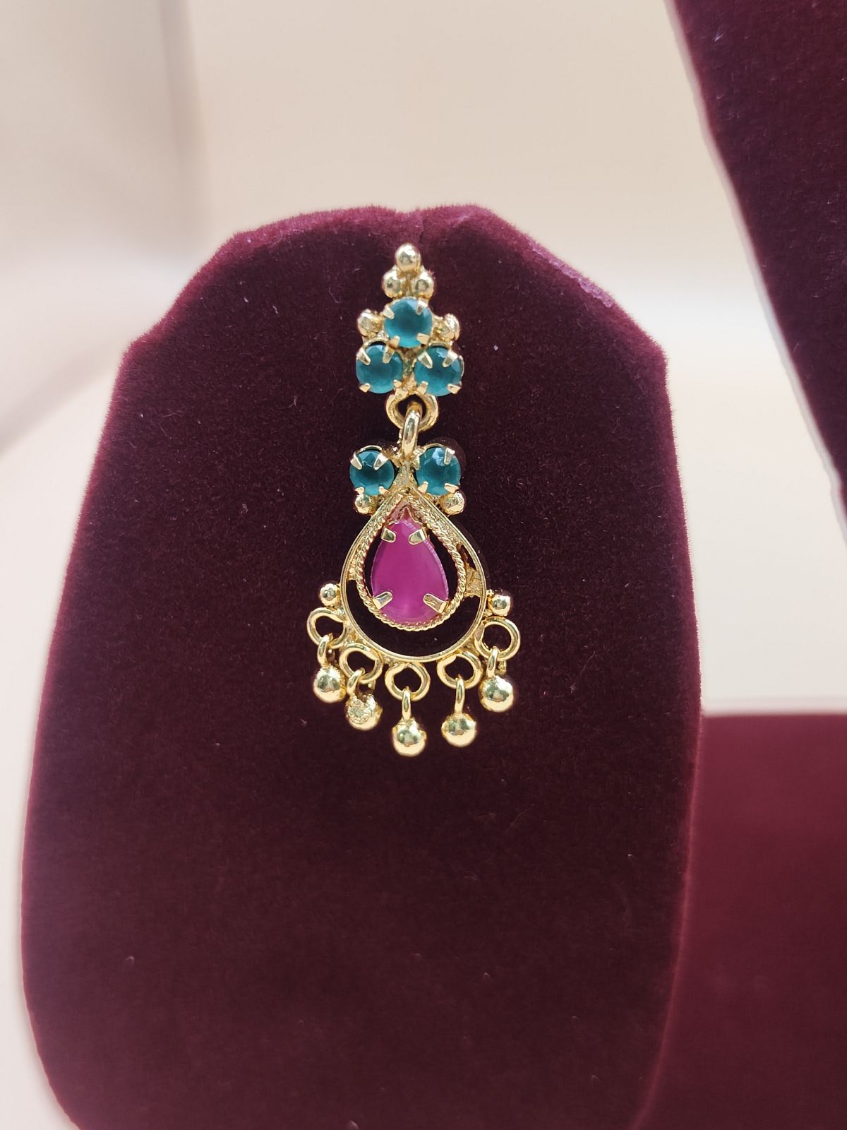 Traditional Ruby & Emerald Temple Jewelry Chain with Antique Gold Finish