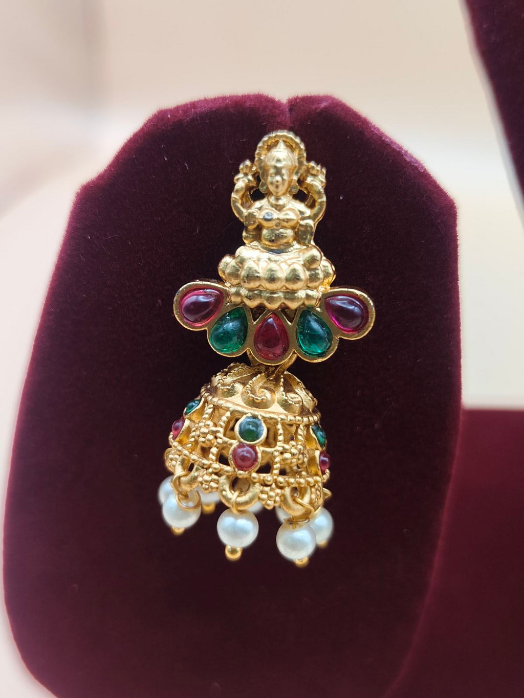 Lakshmi Devi Temple Jewelry Chain with Pearl Drops