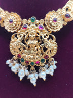 Lakshmi Devi Temple Jewelry Chain with Pearl Drops