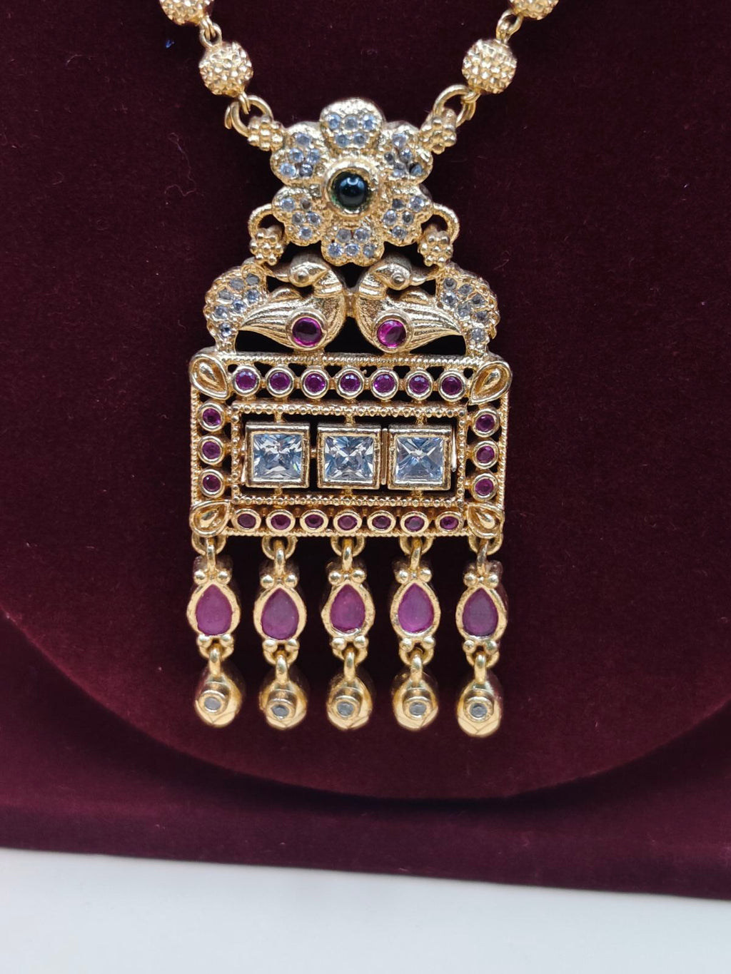 Designer Dual-Line Black Beads Mangalsutra with Temple-Inspired Pendant