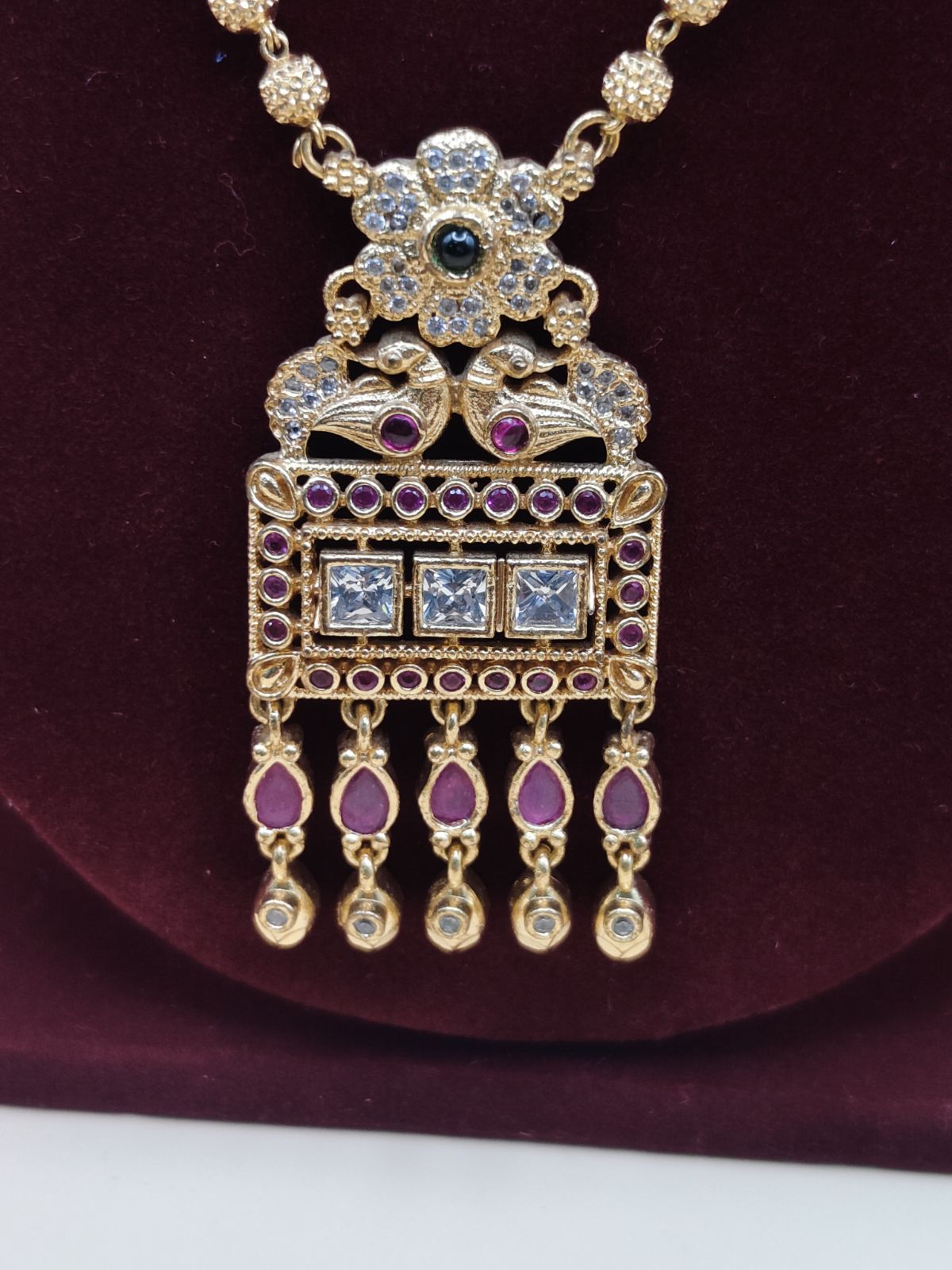 Designer Dual-Line Black Beads Mangalsutra with Temple-Inspired Pendant