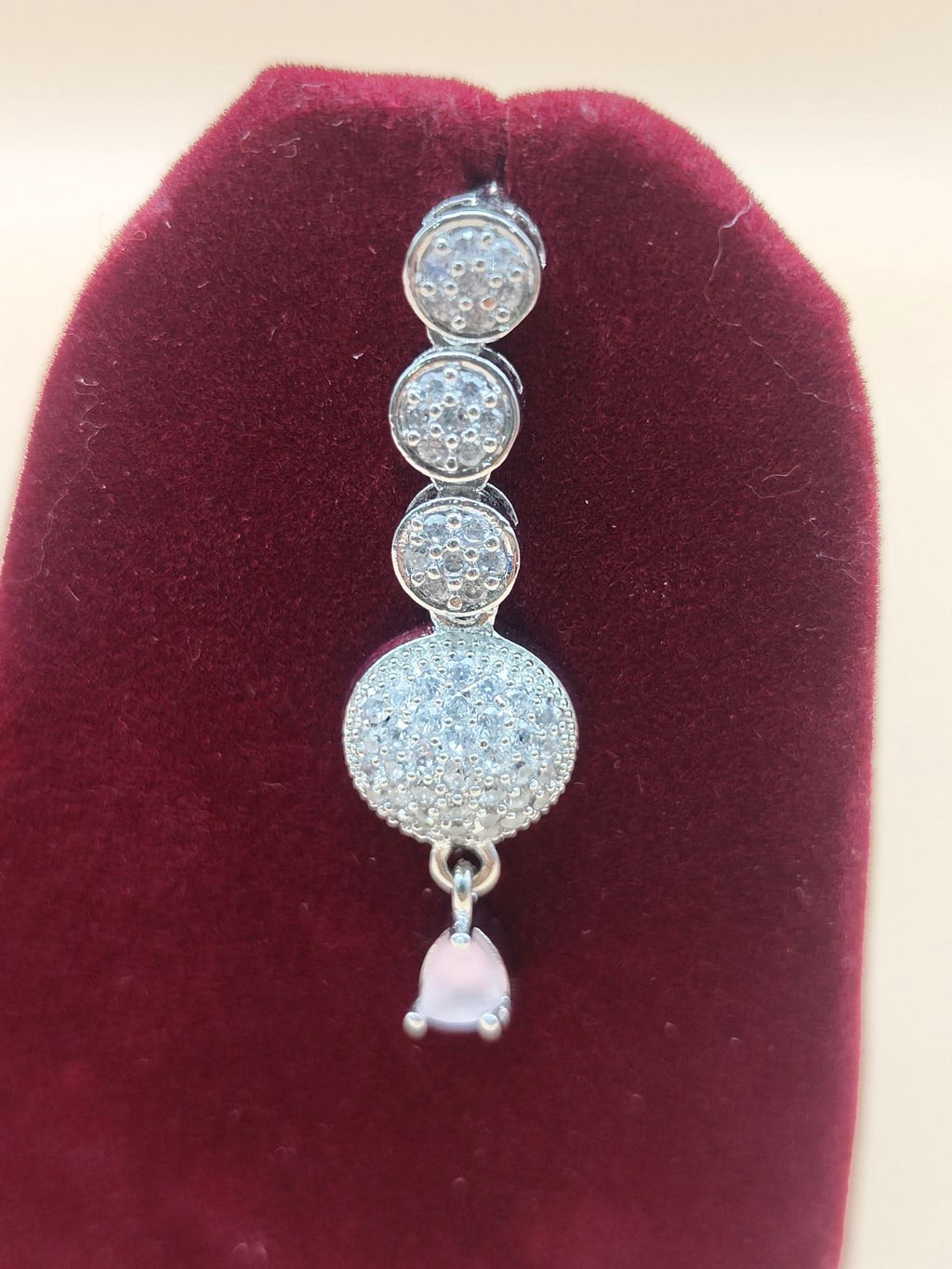 Shimmering American Diamond Silver-Plated Necklace with Rose Pink Stone Drop