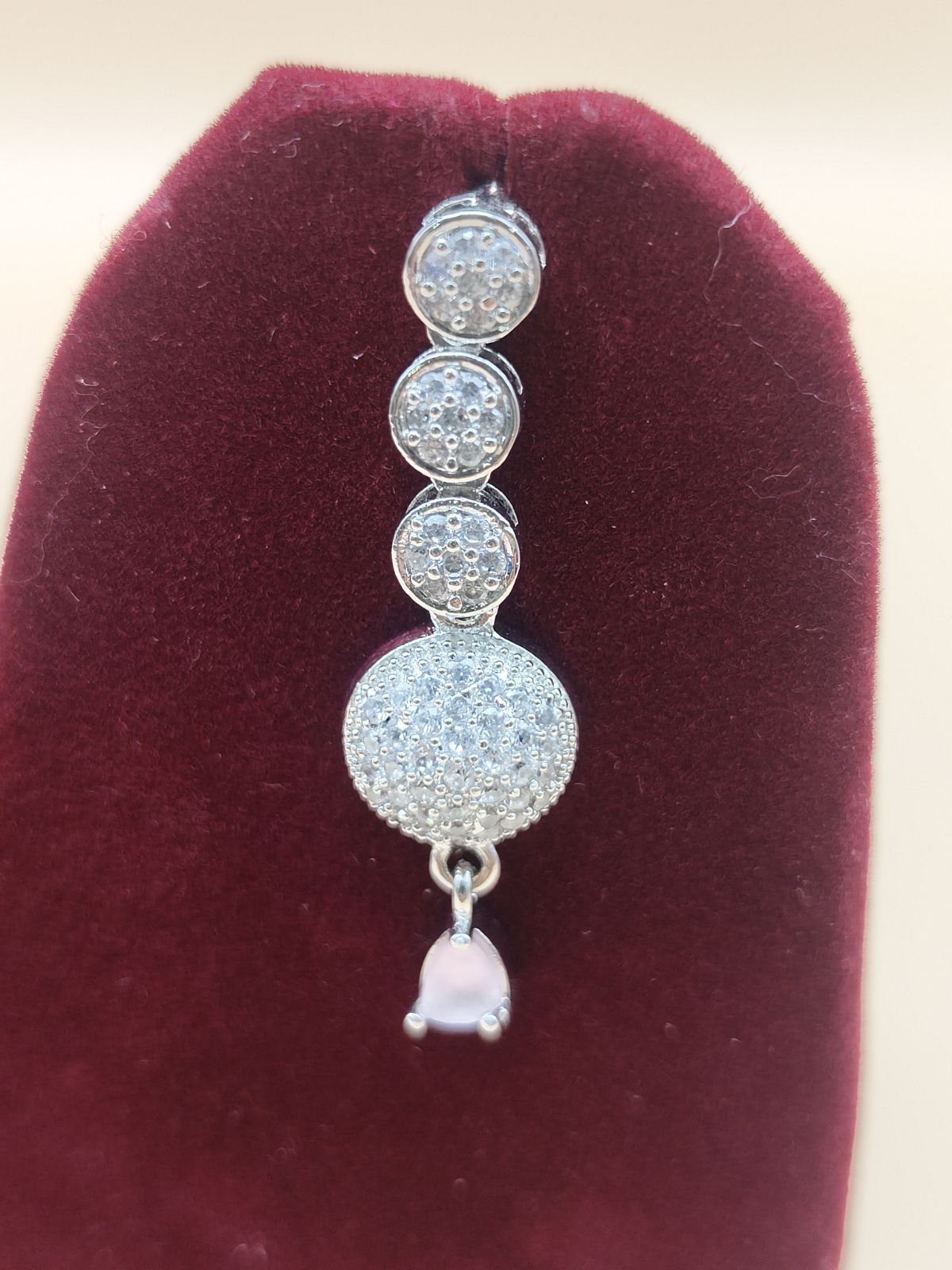 Shimmering American Diamond Silver-Plated Necklace with Rose Pink Stone Drop