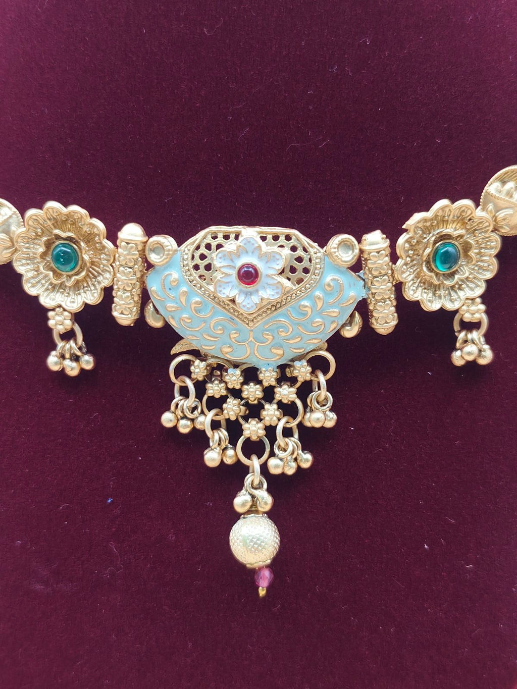 Traditional Antique Gold Coin Chain Necklace with Designer Pendant & Matching Earrings