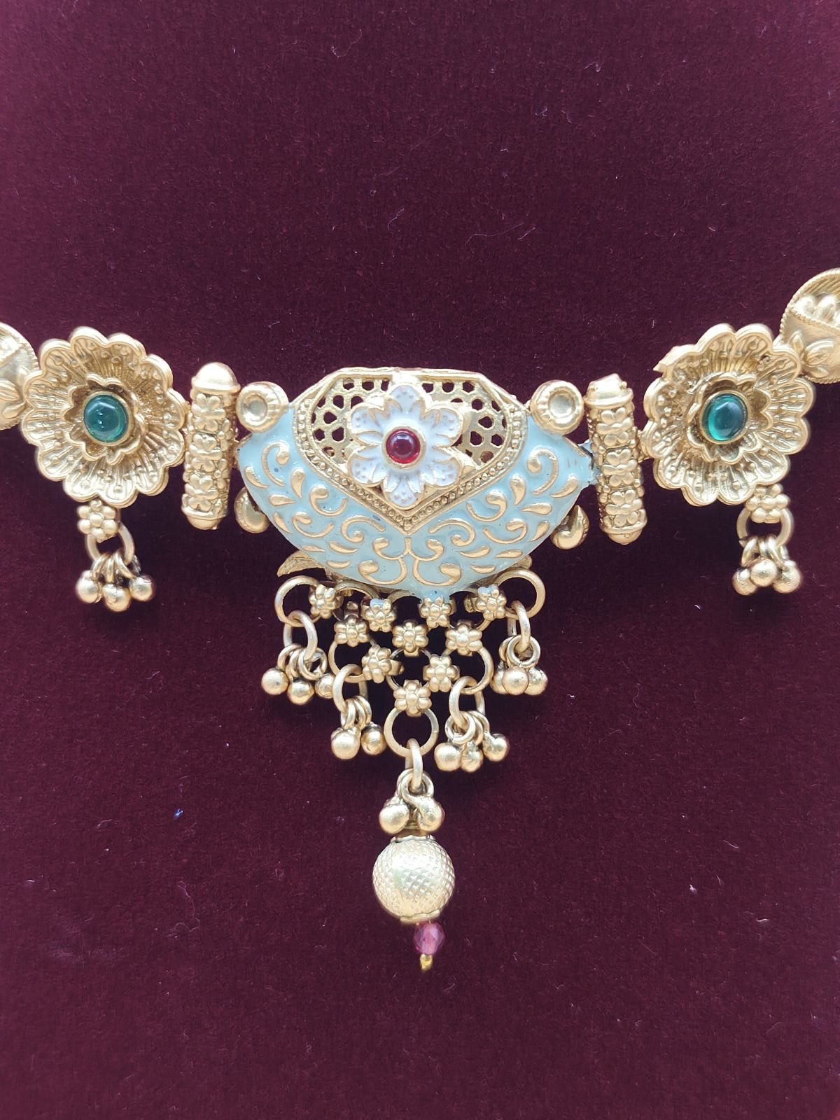 Traditional Antique Gold Coin Chain Necklace with Designer Pendant & Matching Earrings