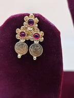 Traditional Ruby Stone Coin Necklace Set with Matching Earrings