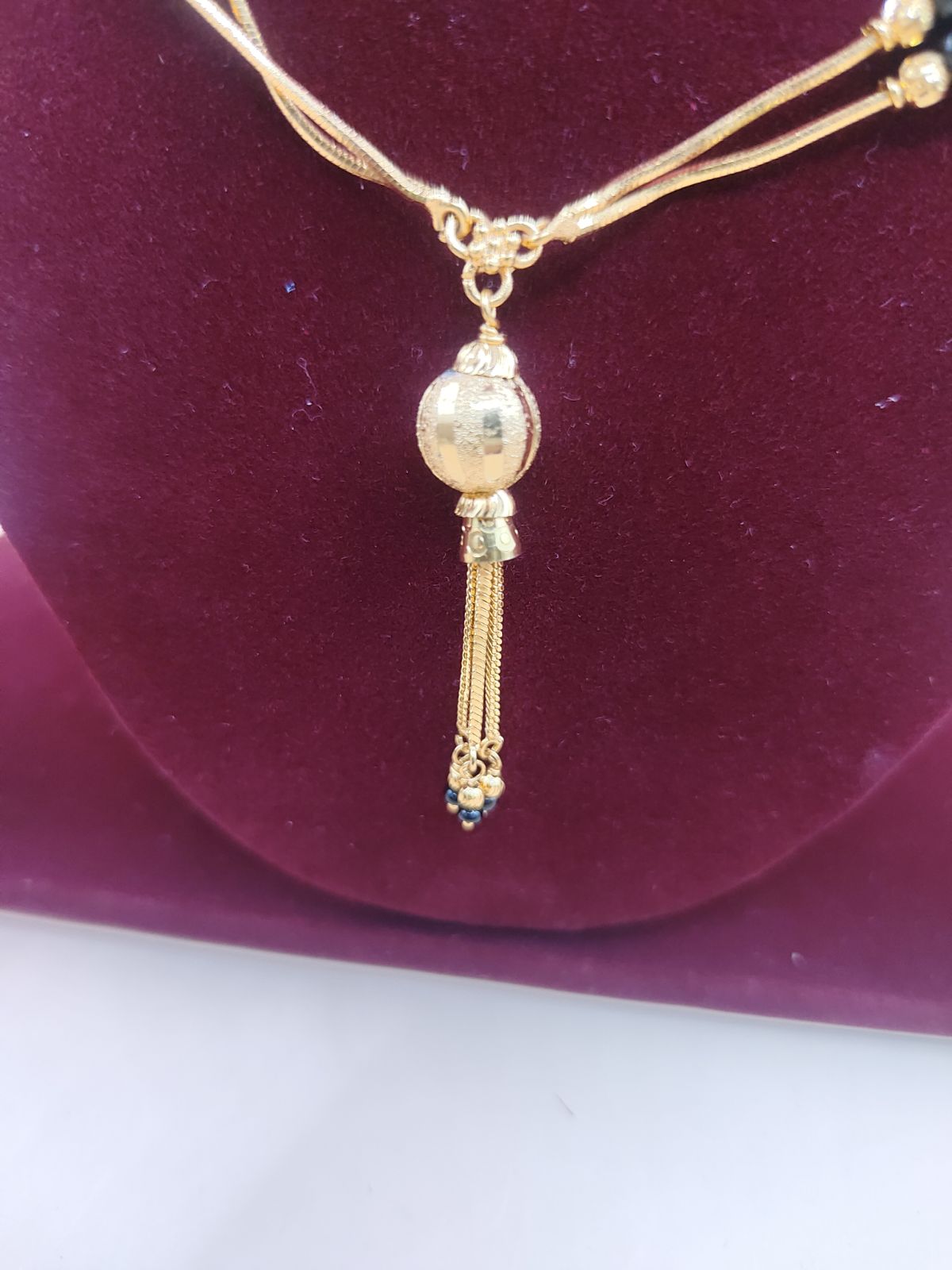 Traditional Black Beads Gold-Finish Chain with Elegant Tassel Pendant