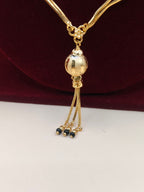 Traditional Black Beads Gold-Finish Chain with Elegant Tassel Pendant