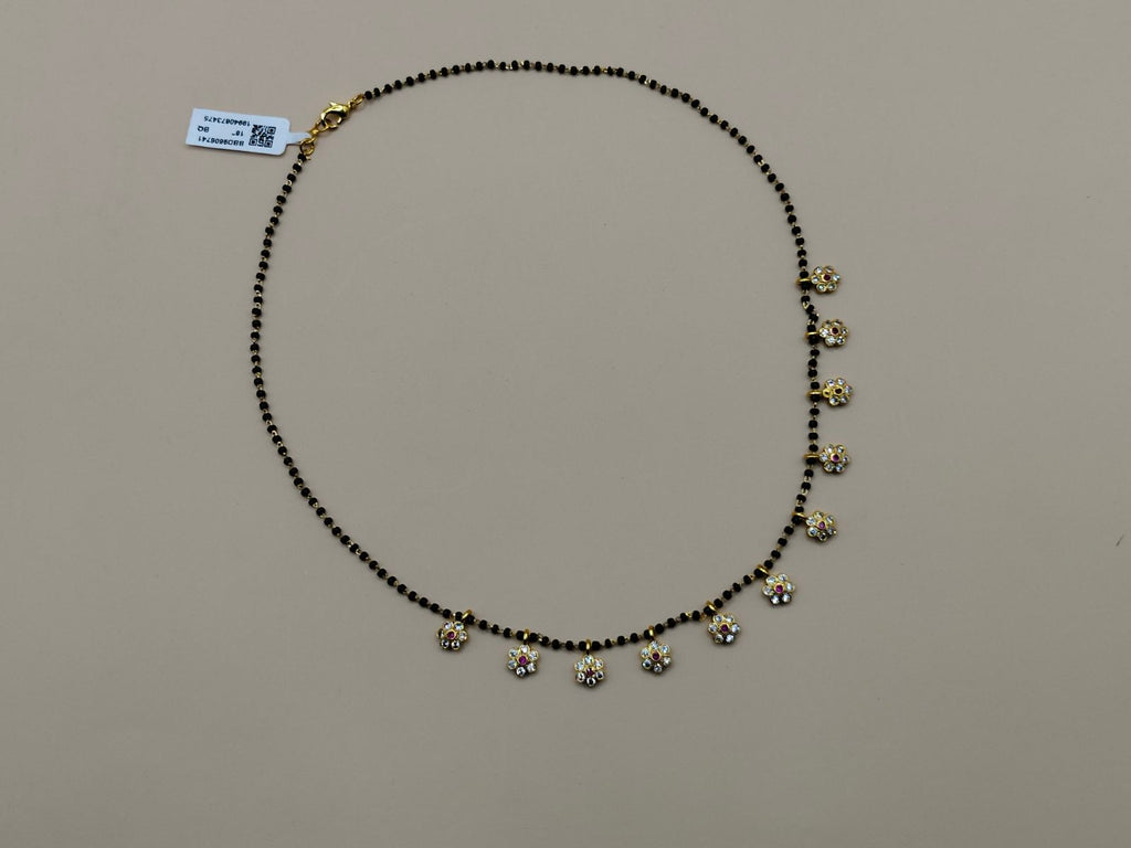 Floral Black Beads Mangalsutra with Gold-Tone Flower Charms