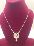 Elegant Floral Circle Pendant Mangalsutra with Black Beads