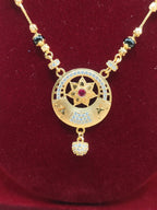 Elegant Floral Circle Pendant Mangalsutra with Black Beads
