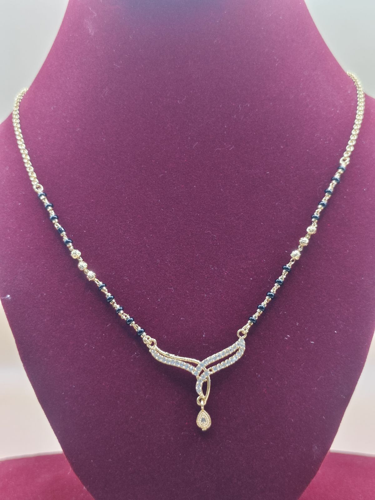 Elegant Gold-Tone Mangalsutra with Black Beads & Minimal Pendant