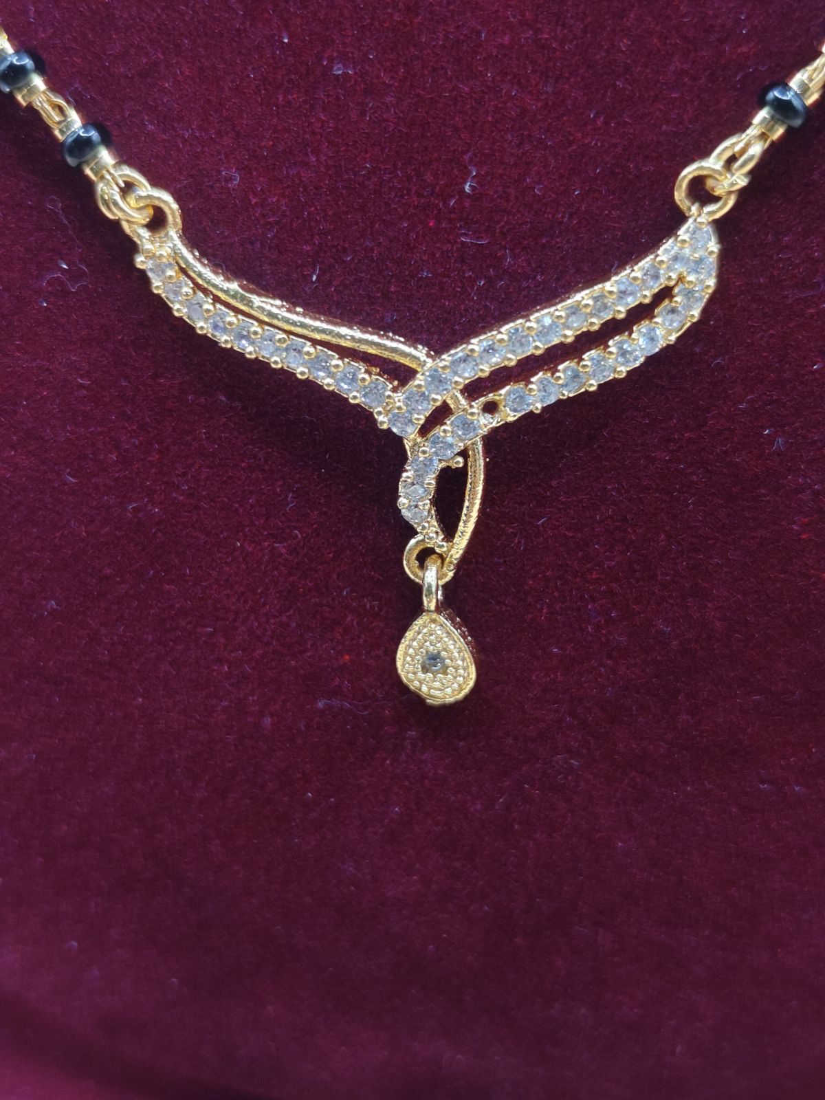 Elegant Gold-Tone Mangalsutra with Black Beads & Minimal Pendant