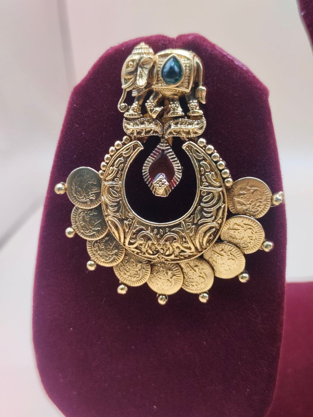 Antique Gold Elephant Motif Temple Earrings for Women