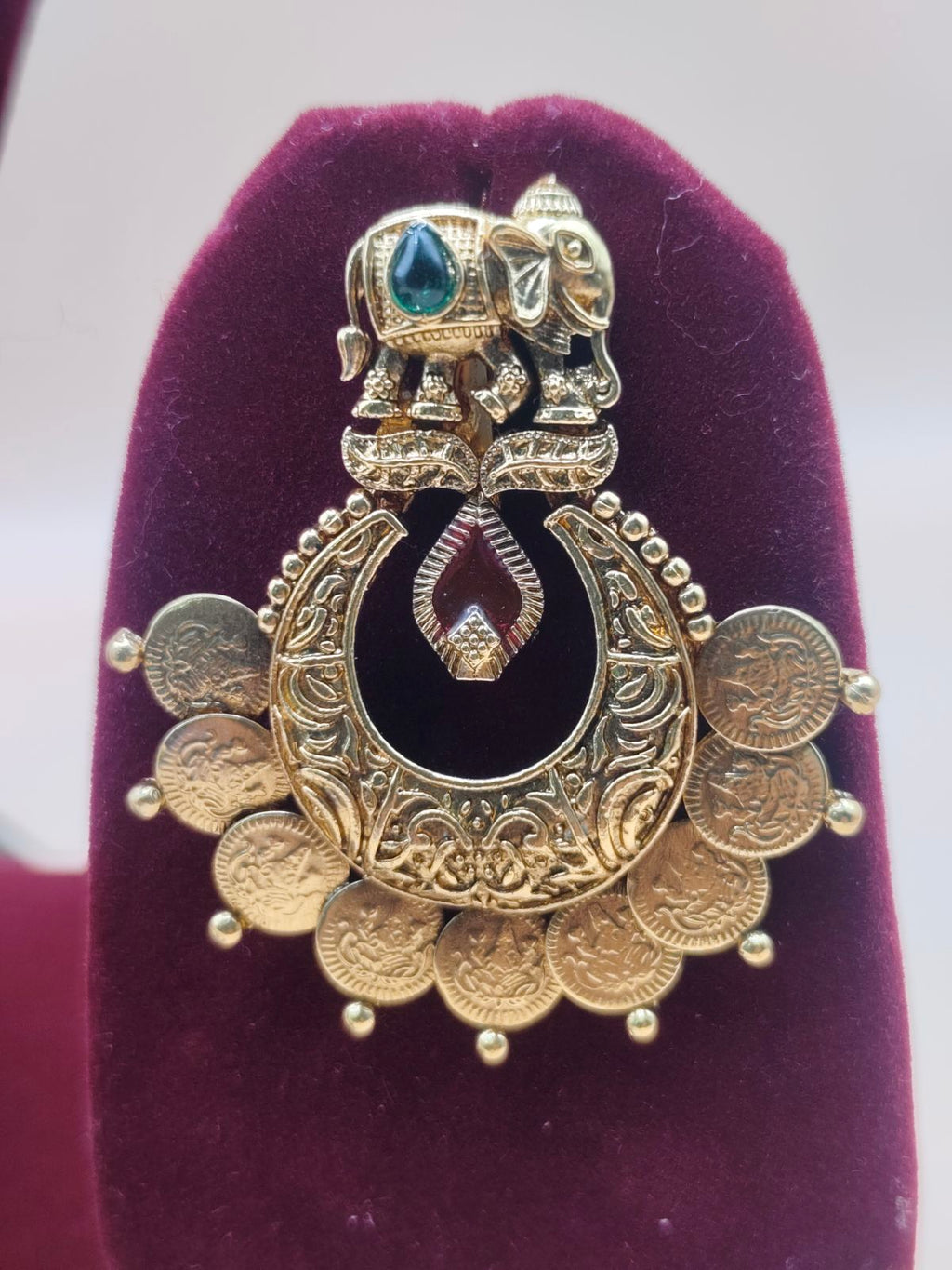 Antique Gold Elephant Motif Temple Earrings for Women