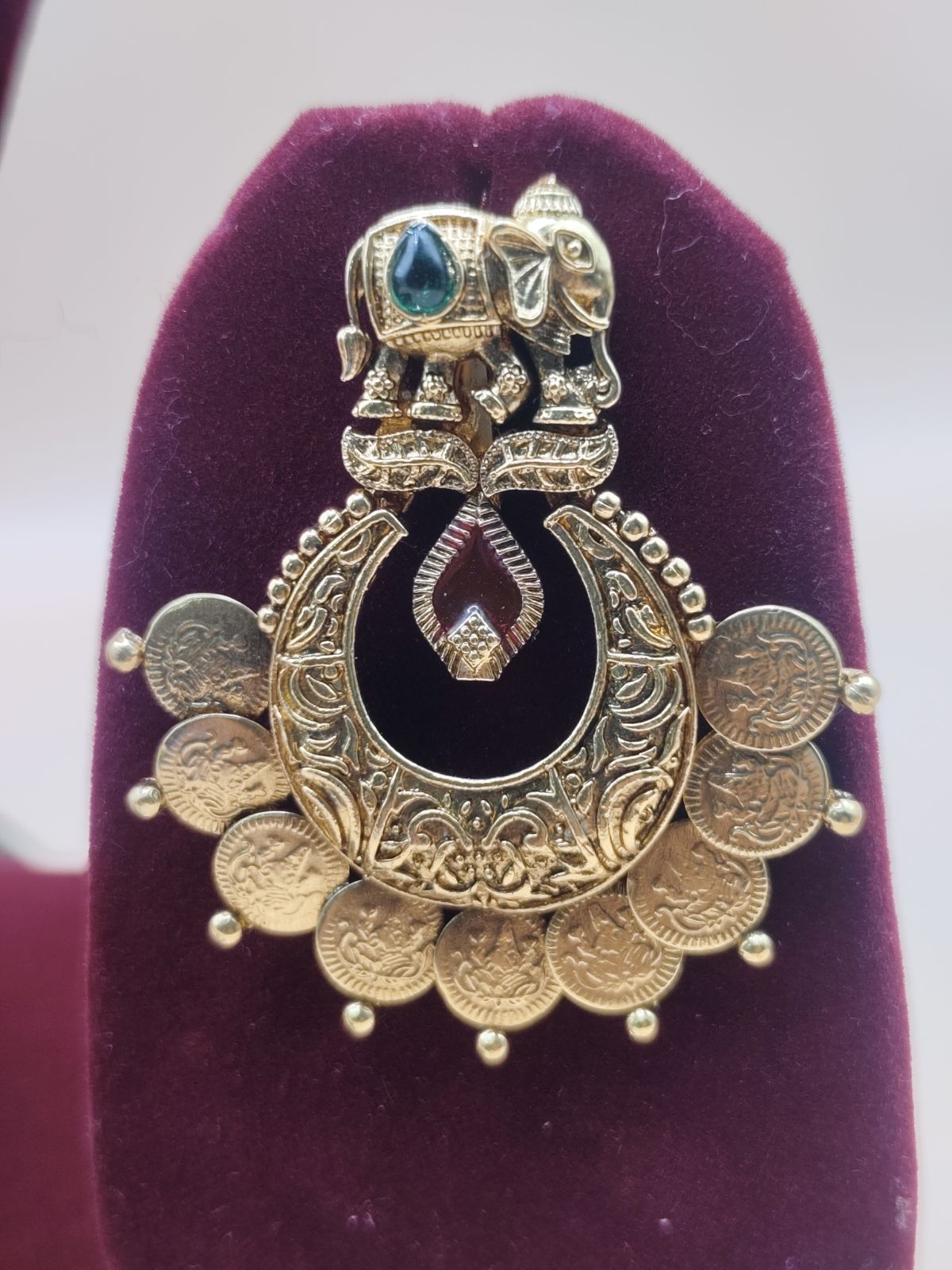 Antique Gold Elephant Motif Temple Earrings for Women