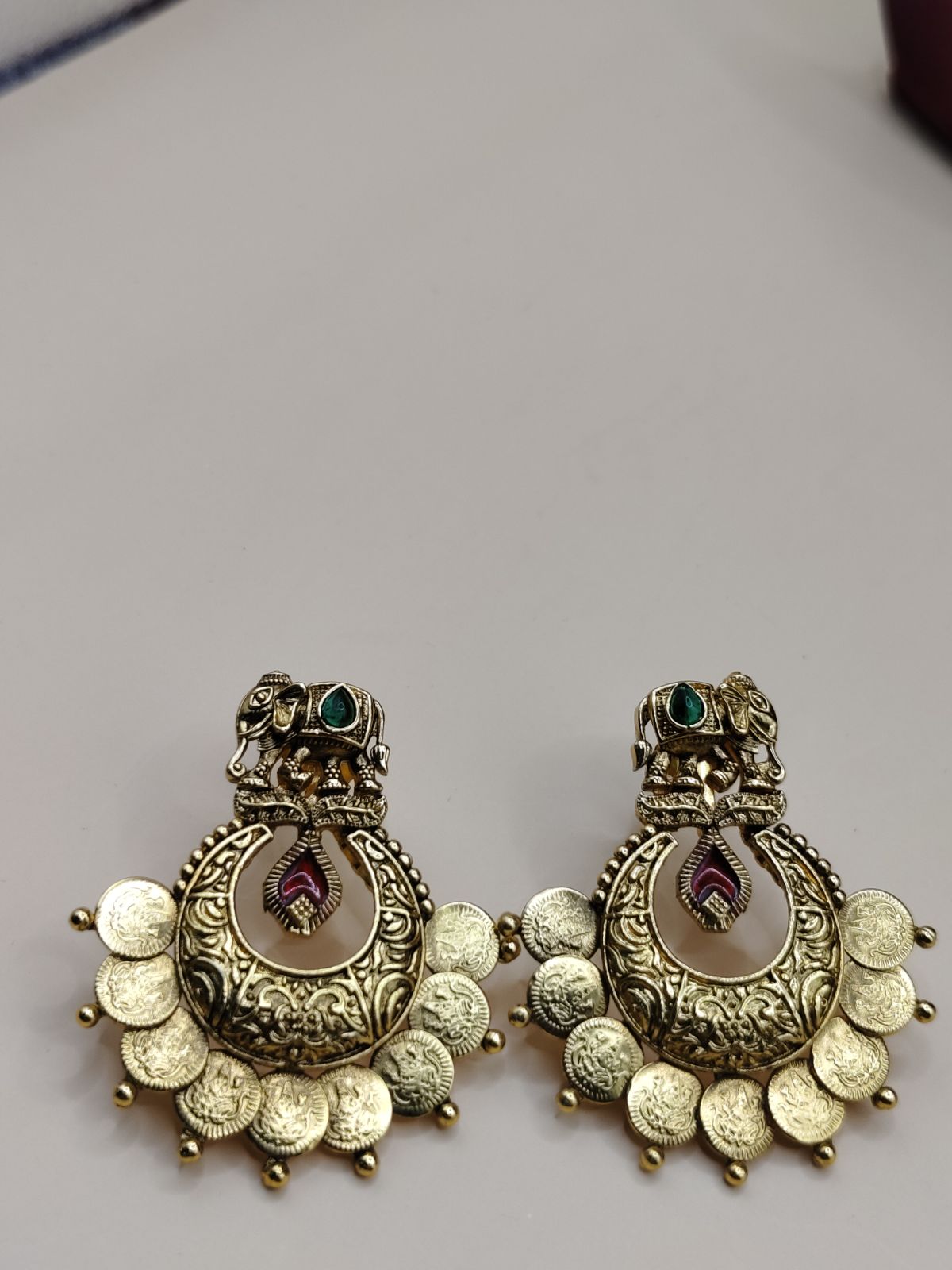 Antique Gold Elephant Motif Temple Earrings for Women