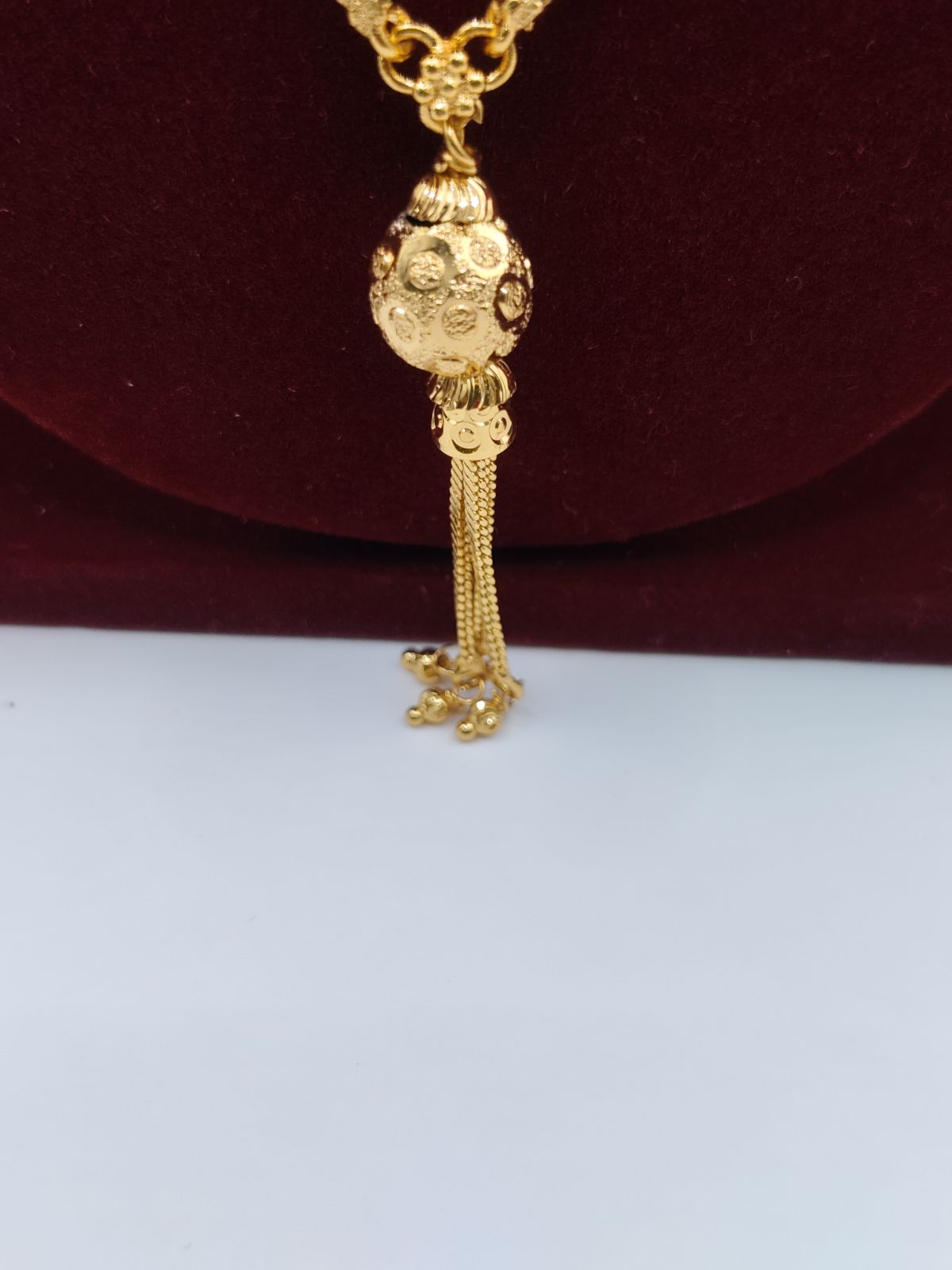 Gold-Finish Beaded Long Chain with Tassel Pendant