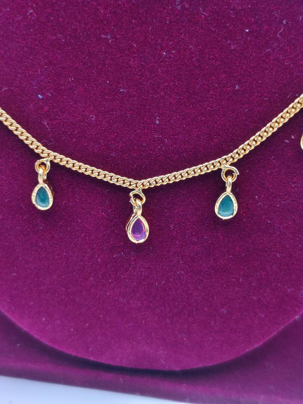 Gold-Finish Chain with Multicolor Teardrop Drops
