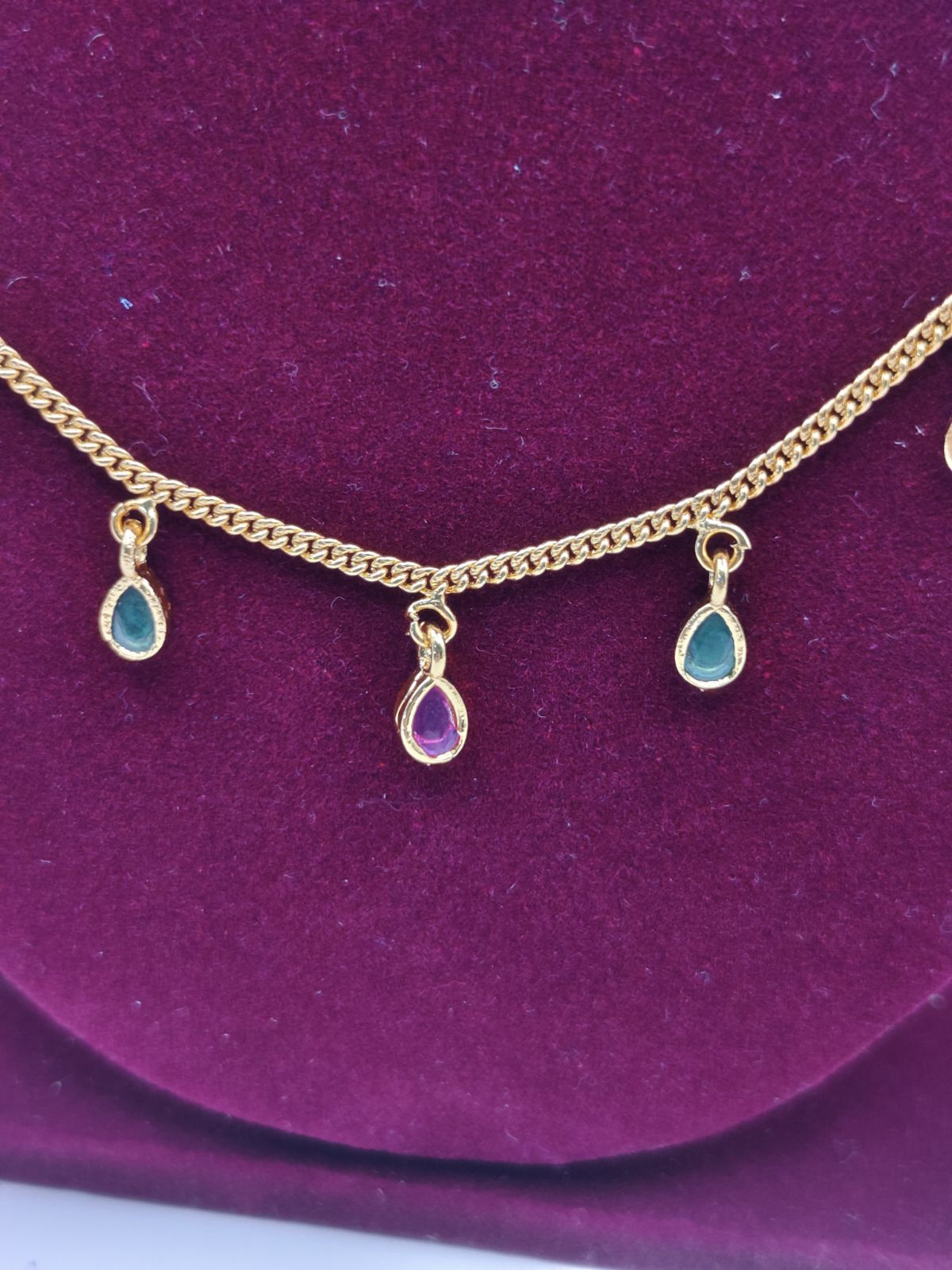 Gold-Finish Chain with Multicolor Teardrop Drops
