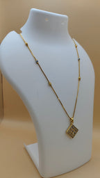 Gold-Tone Chain with Crystal Square Pendant for Women
