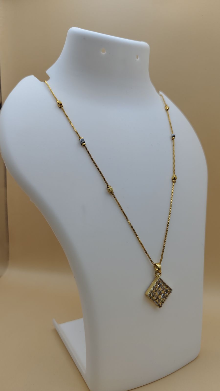 Gold-Tone Chain with Crystal Square Pendant for Women