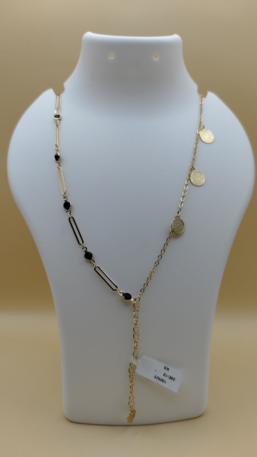 Modern Black Bead & Gold Coin Adjustable Chain
