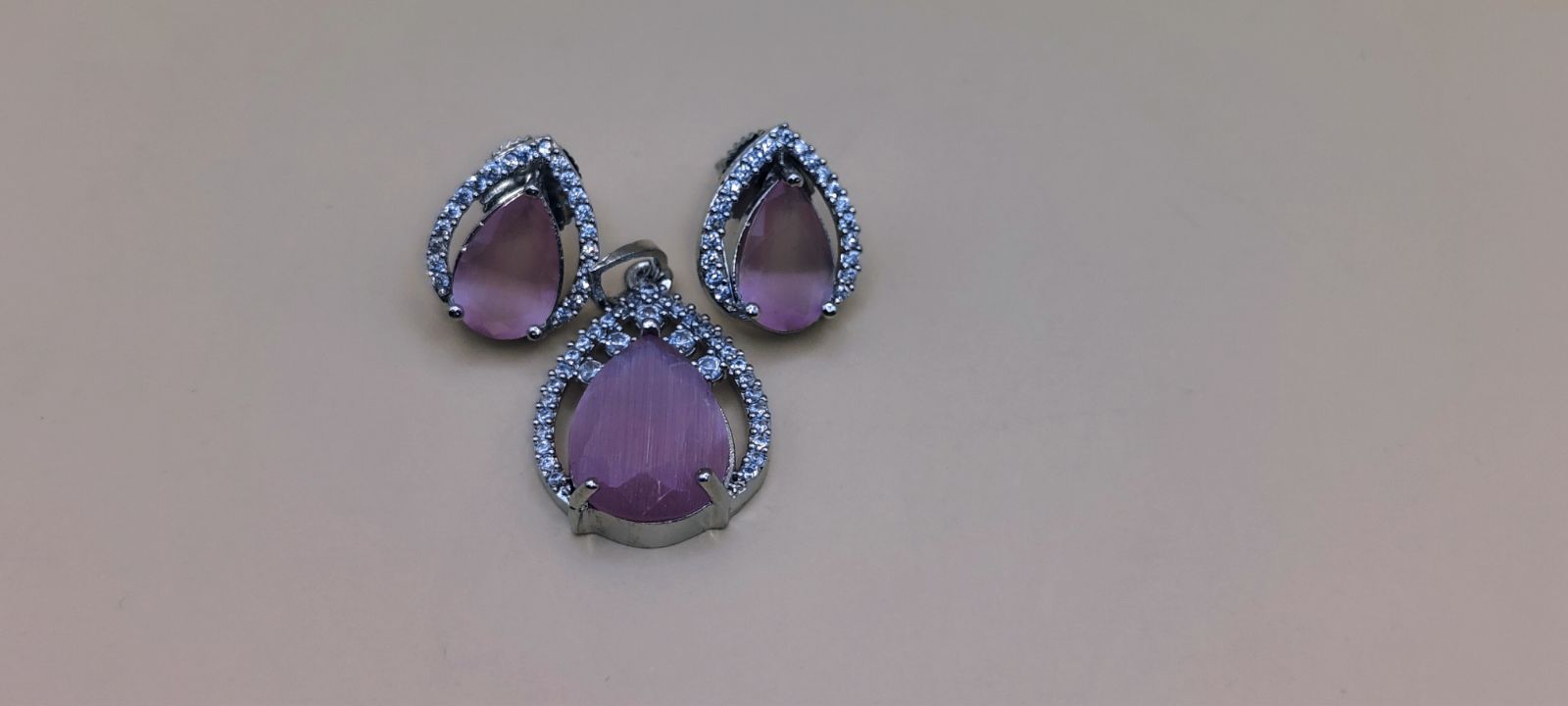 Lavender Crystal Teardrop Pendant & Earrings