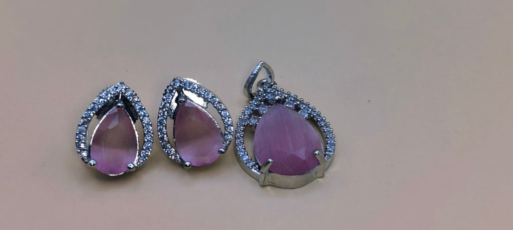 Lavender Crystal Teardrop Pendant & Earrings