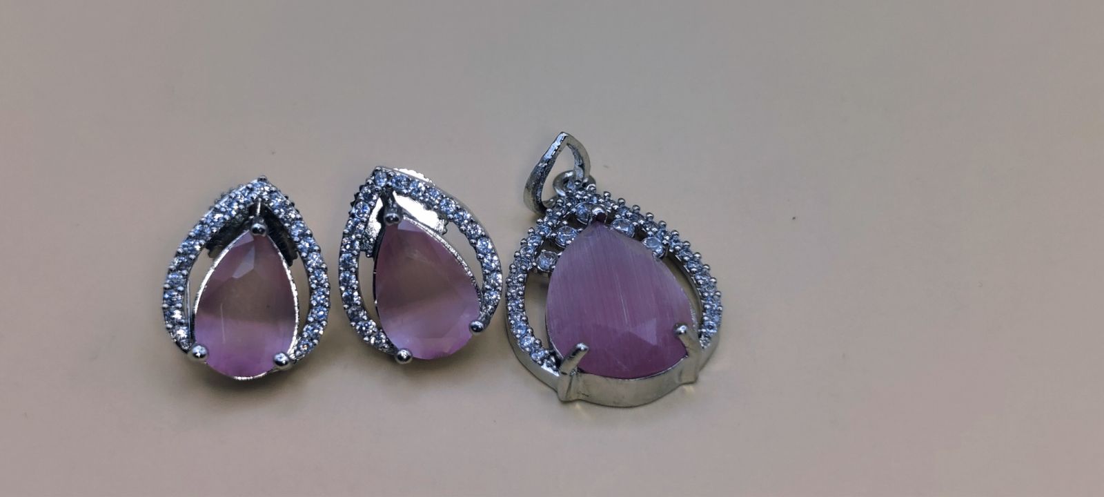 Lavender Crystal Teardrop Pendant & Earrings
