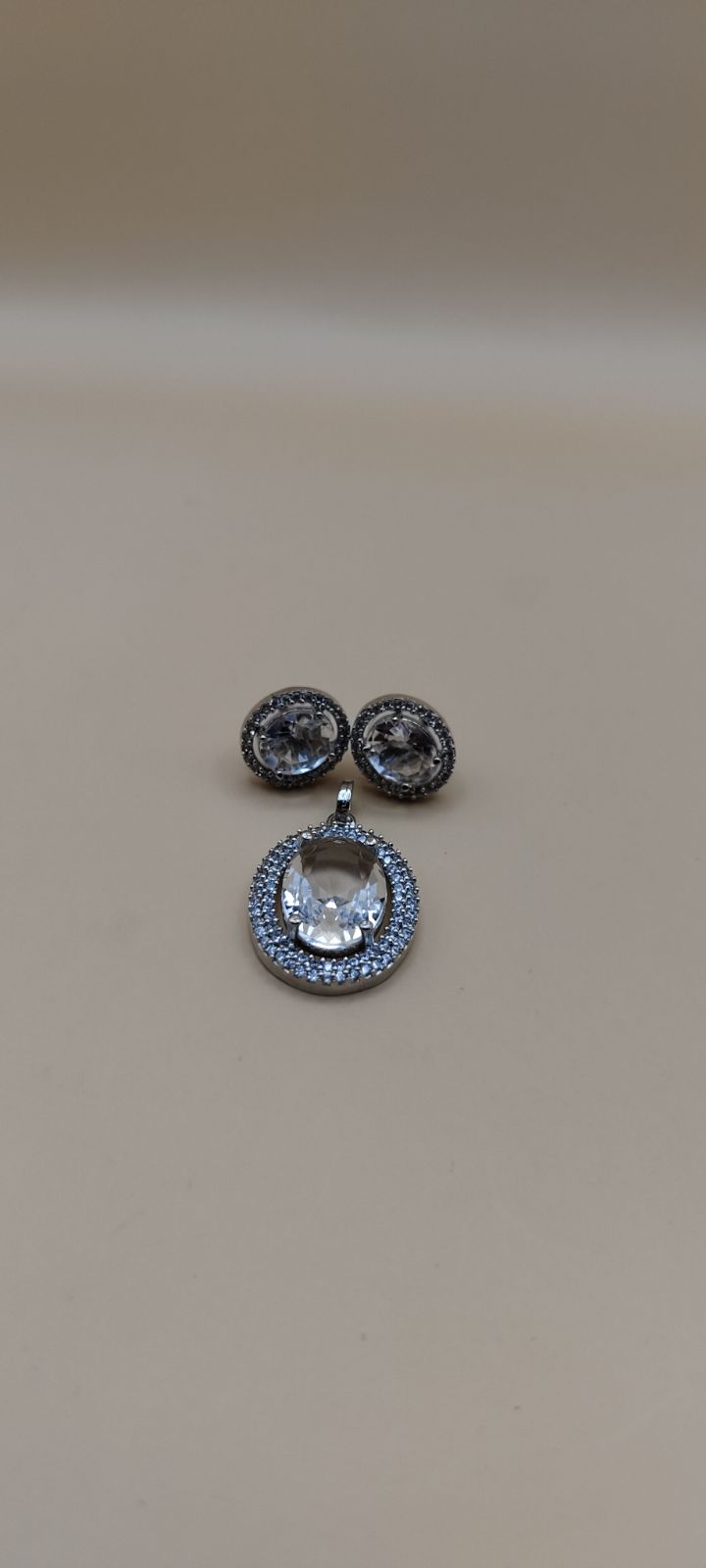 Elegant Silver-Tone Crystal Earrings & Pendant