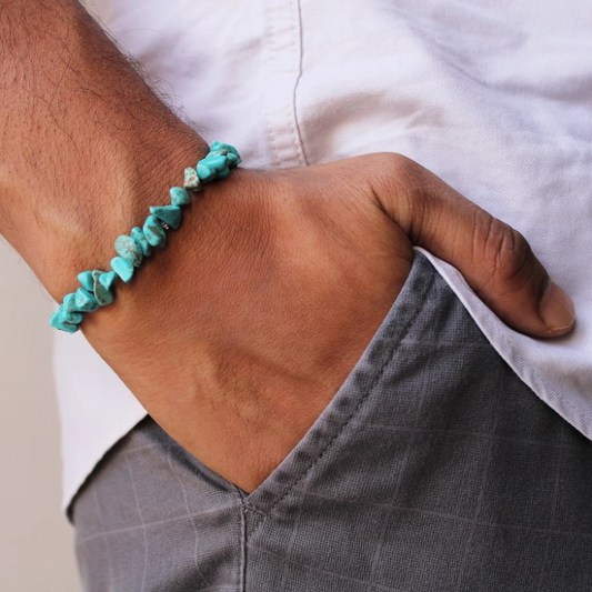 Blue & Green Howlite Chips Crystals Bracelet For Men