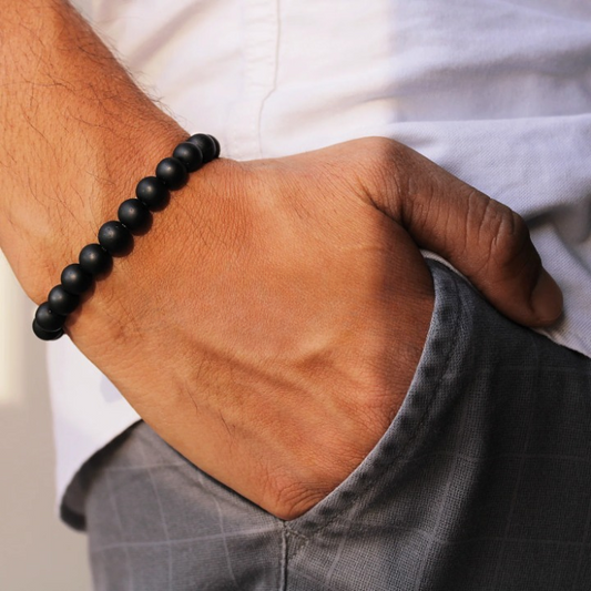 Matte Black Natural Crystals Bracelet For Men