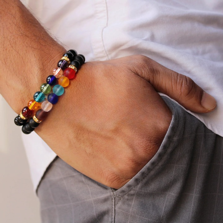 7 Chakra Black Stone Bracelet For Men Combo