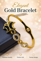 Gold Plated Black Enamel Crescent Kada Bracelet for Women | Anti-Tarnish Stylish Bangle